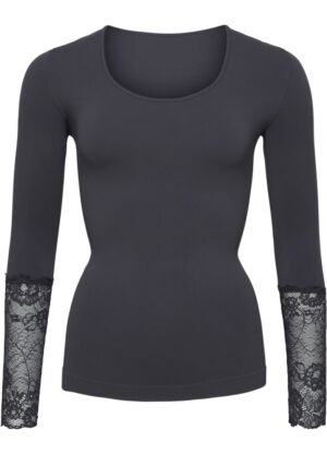 Long Sleeve Lace med blondeærmer - Antracit - Tim & Simonsen