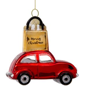 Juleornament - Rød bil med indkøbspose fra Vondels