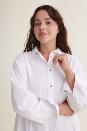 Vilde Loose Shirt Dress - Bright White - Basic Apparel - Image 2