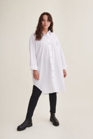 Vilde Loose Shirt Dress - Bright White - Basic Apparel