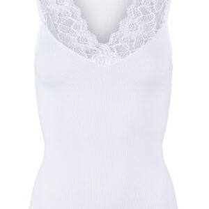 Belen v-lace rib top - Bianco  - Tim & Simonsen