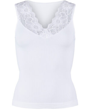 Belen v-lace rib top - Bianco  - Tim & Simonsen