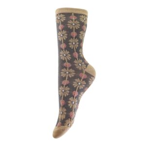 Strømper - Små blomster - brun/beige